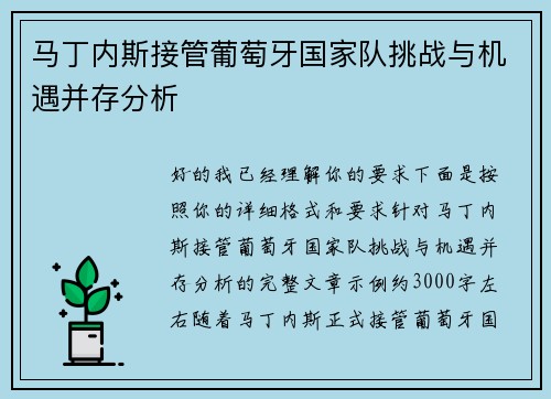 马丁内斯接管葡萄牙国家队挑战与机遇并存分析