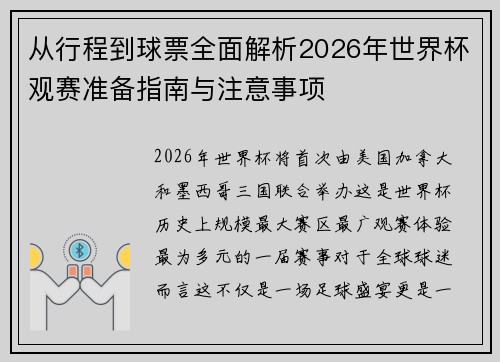 从行程到球票全面解析2026年世界杯观赛准备指南与注意事项